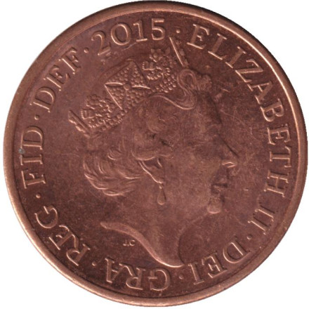 Монета 2 пенса. 2015 год, Великобритания. Новый аверс.