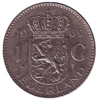 Монета 1 гульден. 1969 год, Нидерланды. (петух)