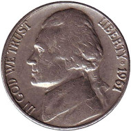 Монета 5 центов. 1961 год (D), США. Джефферсон. Монтичелло. Монета 5 центов. 1961 год (D), США. Джефферсон. Монтичелло.