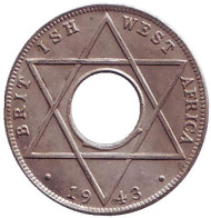 Монета 1/10 пенни. 1943 год, Британская Западная Африка. Монета 1/10 пенни. 1943 год, Британская Западная Африка.