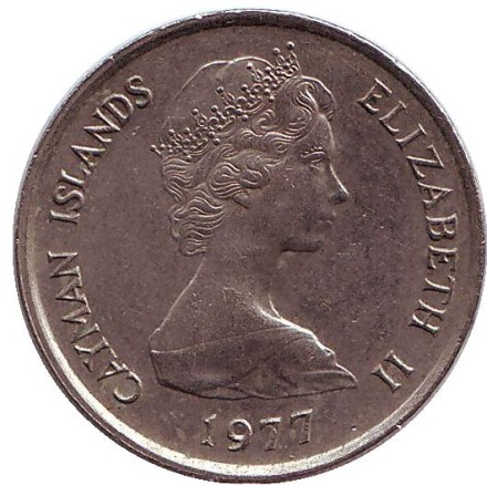 Монета 25 центов. 1977 год, Каймановы острова. Парусник. Монета 25 центов. 1977 год, Каймановы острова. Парусник.