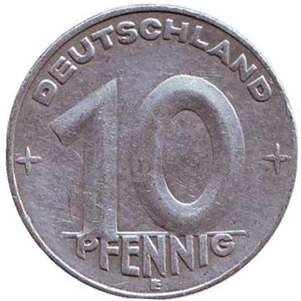 Монета 10 пфеннигов. 1950 (E) год, ГДР.