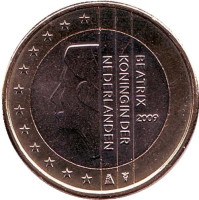 Монета 1 евро. 2009 год, Нидерланды.