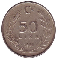 Монета 50 лир. 1986 год, Турция. Монета 50 лир. 1986 год, Турция.