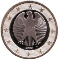Монета 1 евро. 2009 год (F), Германия. Монета 1 евро. 2009 год (F), Германия.