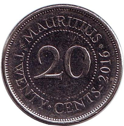 Монета 20 центов. 2016 год, Маврикий.