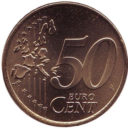 Монета 50 евроцентов. 2001 год, Нидерланды. Монета 50 евроцентов. 2001 год, Нидерланды.
