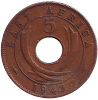 Монета 5 центов, 1943 год, Восточная Африка. 