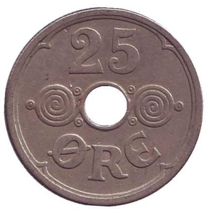 Монета 25 эре. 1936 год, Дания.