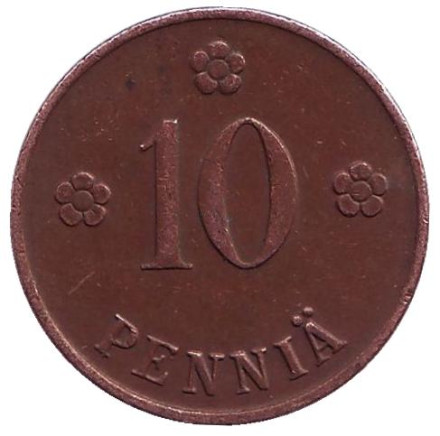 Монета 10 пенни. 1921 год, Финляндия.