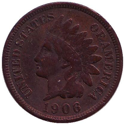 Монета 1 цент. 1906 год, США. Индеец.