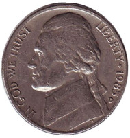 Монета 5 центов. 1985 год (D), США. Джефферсон. Монтичелло. Монета 5 центов. 1985 год (D), США. Джефферсон. Монтичелло.