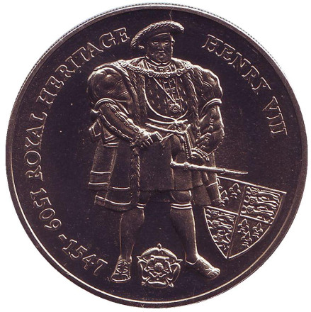 Монета 2 фунта. 1996 год, Фолклендские острова. Генрих VIII. Королевское наследие.