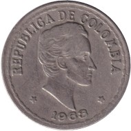 Монета 20 сентаво. 1963 год, Колумбия. Монета 20 сентаво. 1963 год, Колумбия.