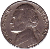 Монета 5 центов. 1962 год (D), США. Джефферсон. Монтичелло. Монета 5 центов. 1962 год (D), США. Джефферсон. Монтичелло.