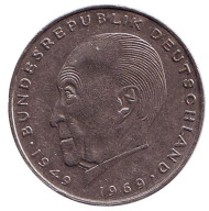 Монета 2 марки. 1974 год (D), ФРГ. Конрад Аденауэр. Монета 2 марки. 1974 год (D), ФРГ. Конрад Аденауэр.