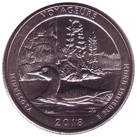 Монета 25 центов (P). 2018 год, США. Национальный парк Вояджерс. Парк № 43.