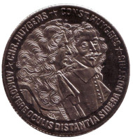 Монета 10 экю. 1989 год, Нидерланды. Христиан и Константин Гюйгенс. Монета 10 экю. 1989 год, Нидерланды. Христиан и Константин Гюйгенс.