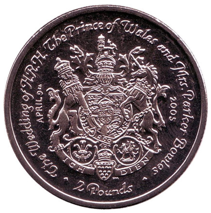 Монета 2 фунта. 2005 год, Южная Георгия и Южные Сандвичевы острова. Свадьба Принца Уэльского и Камиллы Паркер-Боулз.
