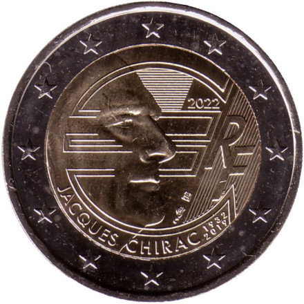 Монета 2 евро. 2022 год, Франция. 90 лет со дня рождения Жака Ширака.