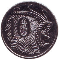 Лирохвост. Монета 10 центов. 2010 год, Австралия. UNC.