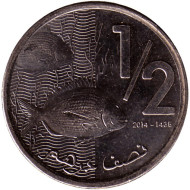 Монета 1/2 дирхама. 2014 год, Марокко. Рыбы. Монета 1/2 дирхама. 2014 год, Марокко. Рыбы.