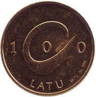 Развитие. Монета 100 латов. 1998 год, Латвия.