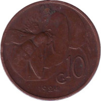 Пчела. Монета 10 чентезимо. 1924 год, Италия.