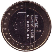 Монета 1 евро. 2002 год, Нидерланды.
