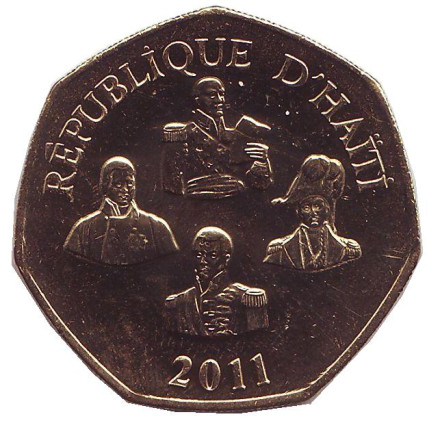 Монета 5 гурдов. 2011 год, Гаити. Национальные герои Гаити.