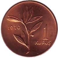 Монета 1 куруш. 1970 год, Турция. UNC.