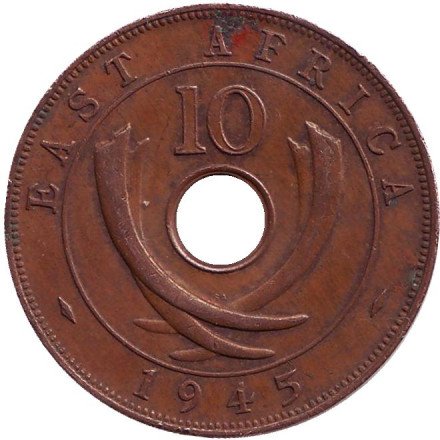 Монета 10 центов, 1945 год, Восточная Африка.