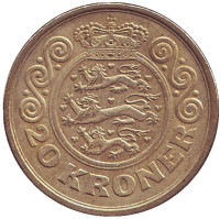Монета 20 крон. 2002 год, Дания.