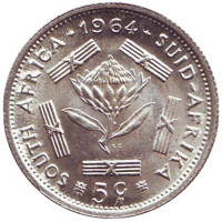 Монета 5 центов. 1964 год, ЮАР.