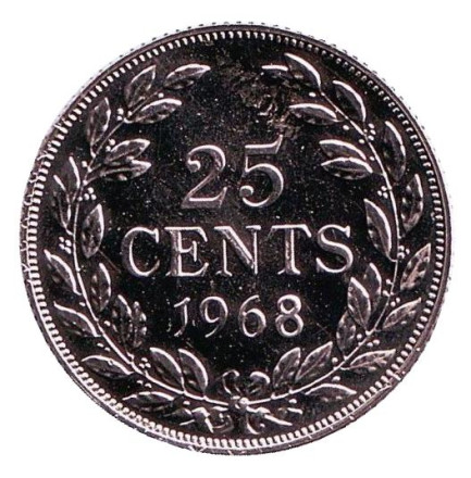 Монета 25 центов. 1968 год, Либерия. Proof.