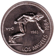 Монета 1 песо. 1983 год, Куба. Олимпиада в Лос-Анджелесе. Бегун. Монета 1 песо. 1983 год, Куба. Олимпиада в Лос-Анджелесе. Бегун.