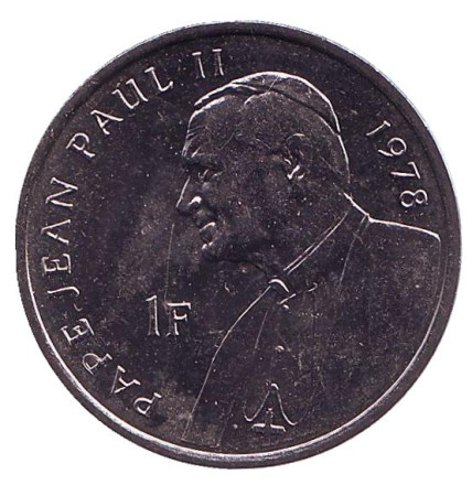 Монета 1 франк. 2004 год, Конго. Папа Иоанн Павел II. 25 лет правления Иоанна Павла II.