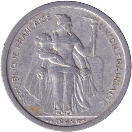 Монета 1 франк. 1949 год, Французская Океания.