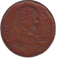 Монета 50 песо. 1989 год, Чили. Бернардо О’Хиггинс. Монета 50 песо. 1989 год, Чили. Бернардо О’Хиггинс.