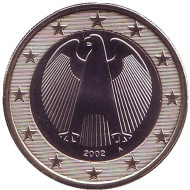 Монета 1 евро. 2002 год (A), Германия. Монета 1 евро. 2002 год (A), Германия.