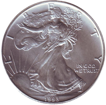 Монета 1 доллар, 1993 год, США. Шагающая свобода.