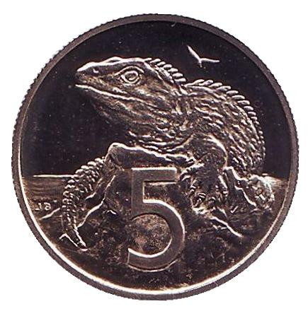 Монета 5 центов. 1968 год, Новая Зеландия. BU. Гаттерия.