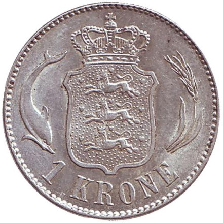 Монета 1 крона. 1916 год, Дания. Король Кристиан X.