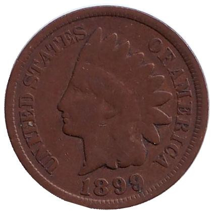 Монета 1 цент. 1899 год, США. Индеец.