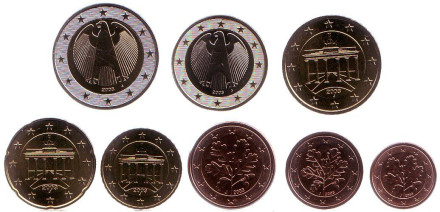 Набор монет евро Германии (8 шт). 2003 год. Монетный двор J.