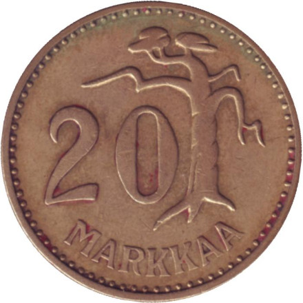 Монета 20 марок. 1958 год, Финляндия.