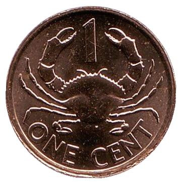 Монета 1 цент. 2014 год, Сейшельские острова. Краб.