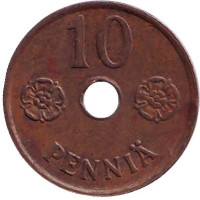 Монета 10 пенни. 1942 год, Финляндия.