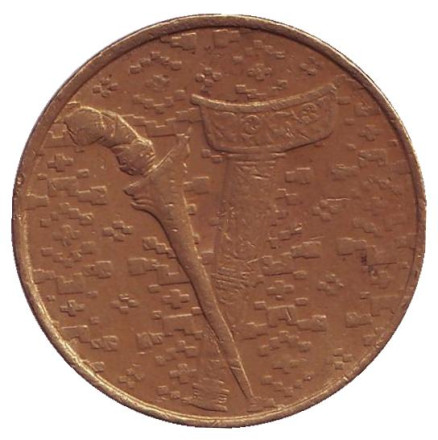 Монета 1 ринггит. 1992 год. Малайзия. Из обращения. Кинжал и ножны.