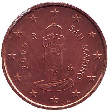 Монета 1 цент, 2006 год, Сан-Марино.